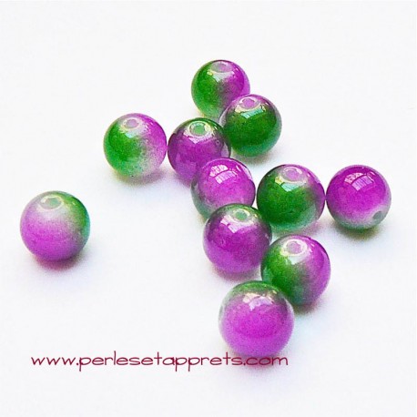 Perle ronde en verre vert rose fuchsia 6mm pour bijoux, perles et apprêts