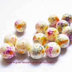 Perle ronde en verre blanc coloré 10mm pour bijoux, perles et apprêts