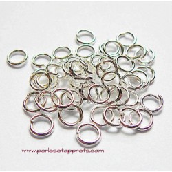 Lot 50 anneaux de jonction rond simple ouvert en métal argenté clair 4mm, perles et apprêts pour bijoux
