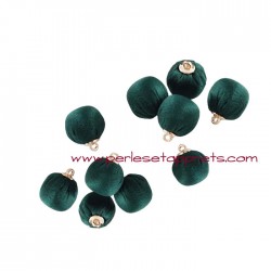 Lot 2 pompons boules satin vert foncé