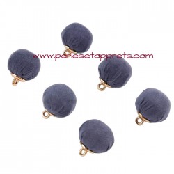 Lot 2 pompons boules tissu bleu foncé