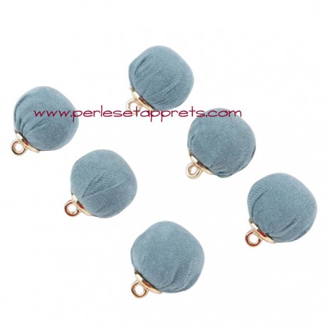 Lot 2 pompons boules tissu bleu canard