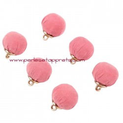 Lot 2 pompons boules tissu rose