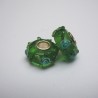Perle en verre gros trou vert fleur bleu 14mm