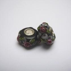 Perle en verre gros trou violet rose 14mm