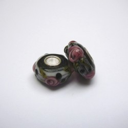 Perle en verre gros trou violet rose fleur 14mm