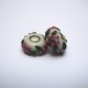 Perle en verre gros trou blanc fleur rose 14mm