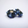 Perle en verre gros trou bleu fleur 14mm