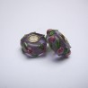 Perle en verre gros trou mauve fleur 14mm