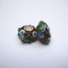 Perle en verre gros trou rouge fleur bleu 14mm