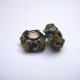 Perle en verre gros trou marron fleur jaune 14mm