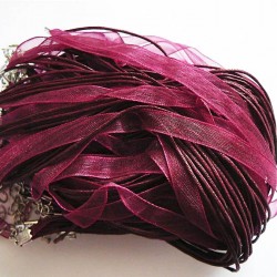 Tour de cou organza prune 3 cordons 45cm