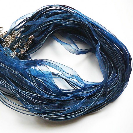 Tour de cou organza bleu marine 4 cordons 45cm