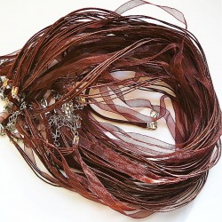 Tour de cou organza marron 3 cordons 47cm