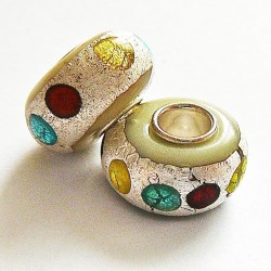 Perle en verre gros trou ivoire 14mm
