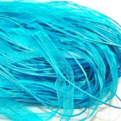 Tour de cou organza turquoise 3 cordons 45cm