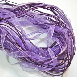 Tour de cou organza violet 3 cordons 45cm