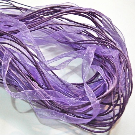 Tour de cou organza violet 3 cordons 45cm