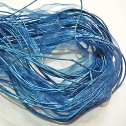 Tour de cou organza bleu 3 cordons 45cm