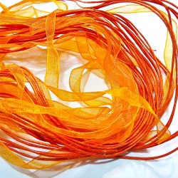 Tour de cou organza orange 3 cordons 45cm